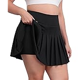 LOUSGUTA Women's Plus Size Pleated Tennis Skirt with Shorts Stretchy High Waisted A Line Athletic Golf Skorts for Women