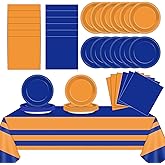 Blue and Orange Party Supplies Serves 24 Orange and Blue Decorations Party Paper Plates and Napkins Plastic War Birthday Tablecloth Dart Disposable Tableware Set for Baby Shower Graduation