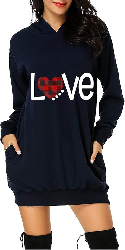 Women's Sweatshirt Valentine's Day Letter Plaid Love Print Dress Hoodie