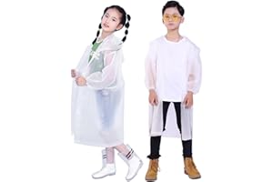 Makonus Kids Rain Jacket, 2 Pack Rain Ponchos for Kids with Hood and Sleeves Reusable Raincoats for Boys and Girls