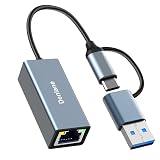 Denlane USB 3.0 to Ethernet Adapter, Ethernet to USB C Adapter 2-in-1, RJ45 Gigabit Network (1000Mbps) Hub Compatible with iPhone 15 16 17/USB-C iPad, MacBook/Pro/Air, Laptop, Windows 11/10/8/7, etc