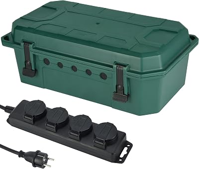 Electraline 300181 Waterproof Outdoor Power Box IP54 4-Way Strip 5m Cable Green