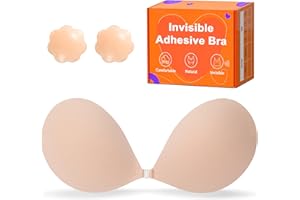GKHWON Adhesive Bra Strapless Backless Invisible Push Up Sticky Bra with Silicone Nipple Covers Reusable