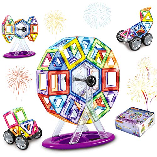 Brightown Magnetic Blocks Building Set for Kids, Magnetic Tiles Educational Construction Toys for Boys and Girls with Giftbox, 92 Pieces