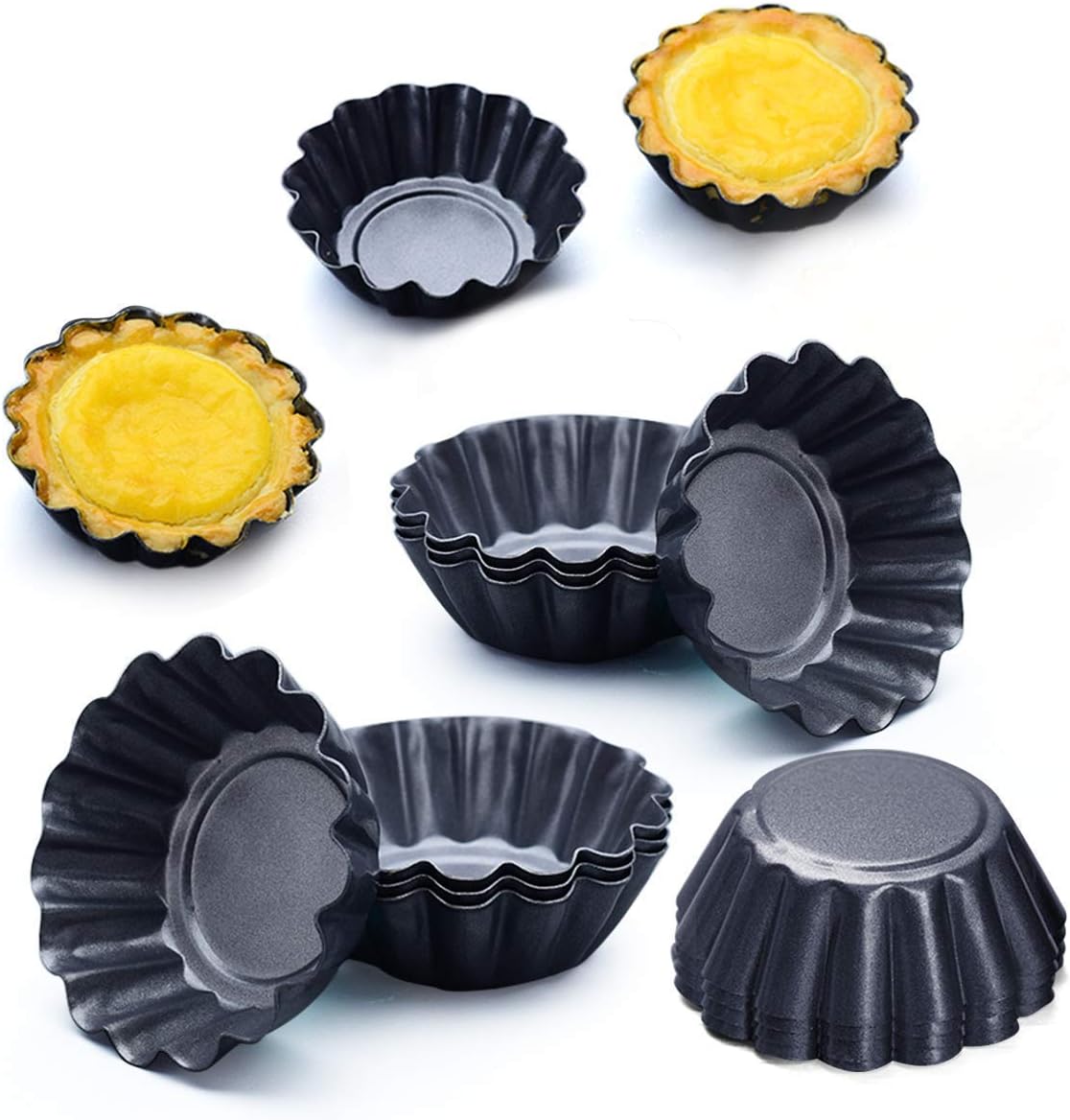 Egg Tart Mold, 12 Packs Egg Tart Mold Stainless Cupcake Stand Shells