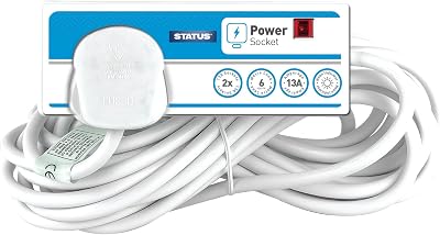 Status 2 Socket Extension Lead with Neon Indicator 6m 13A White S2W6MS8
