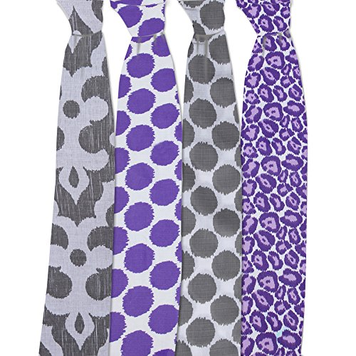 Bacati Ikat Lilac/grey Dots/leopard Swaddling Muslin Blankets Set of 4