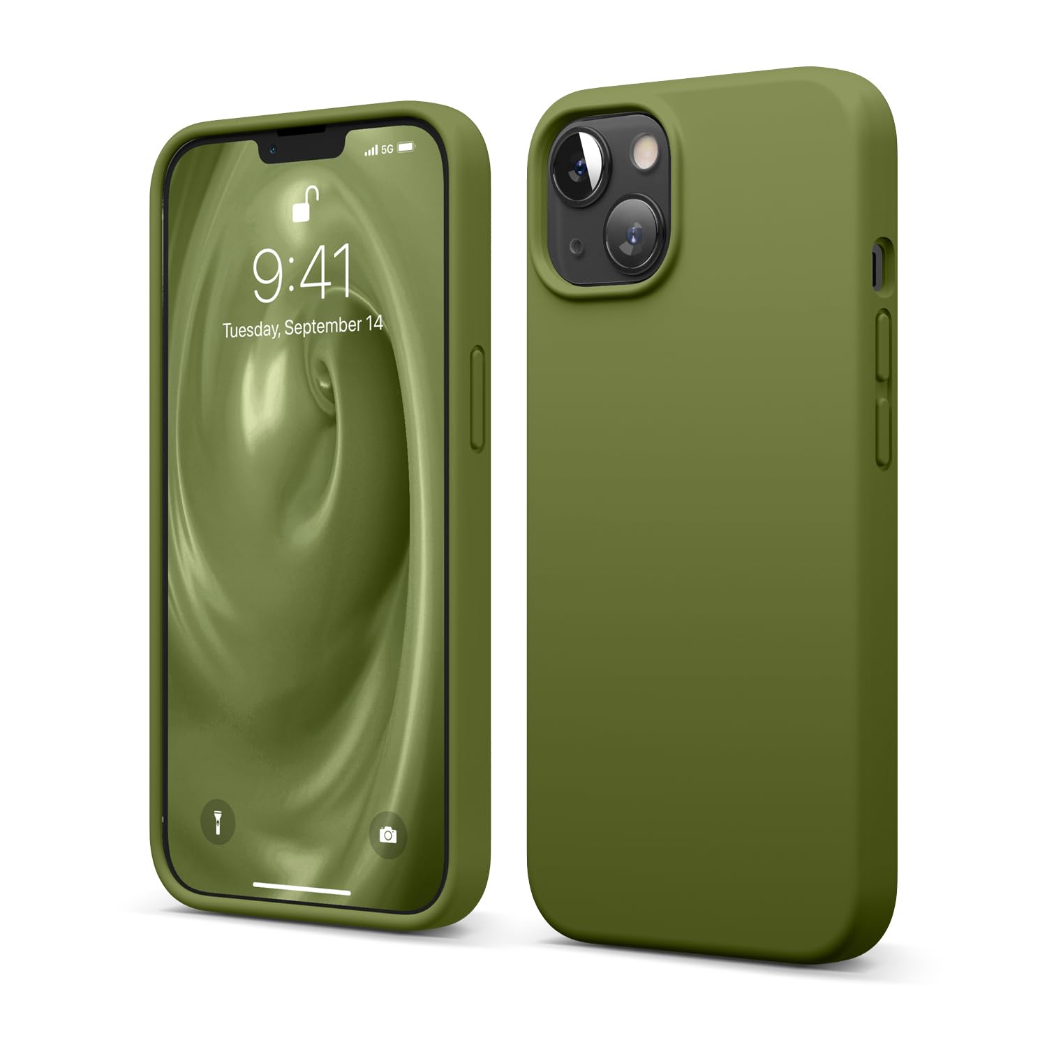elago Liquid Silicone Case Compatible with iPhone 13 Case (6.1"), Premium Silicone, Full Body Protection - 3 Layer Shockproof Phone Cover, Anti-Scratch Soft Microfiber Lining (Cedar Green) — image 1