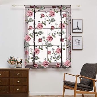 Wankd Roman Blinds Purle Peony Flower Transparent Roman Curtain