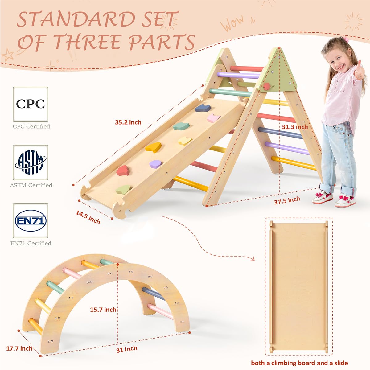 aiwo 7-in-1 Pikler Triangle Set Toddler Climbing Toys Indoor, Montessori Baby Climbing Gym, Climbing Set for Toddlers 1-3 Jungle Gym