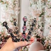 2 Pcs Sparkling Crystal Stone Braided Hair Clips, 2024 New Satin Fabric Hair Bands Rhinestone Four-Leaf Clover Hair Clip,Duck Bill Clips for Women Girls (4 Pcs)