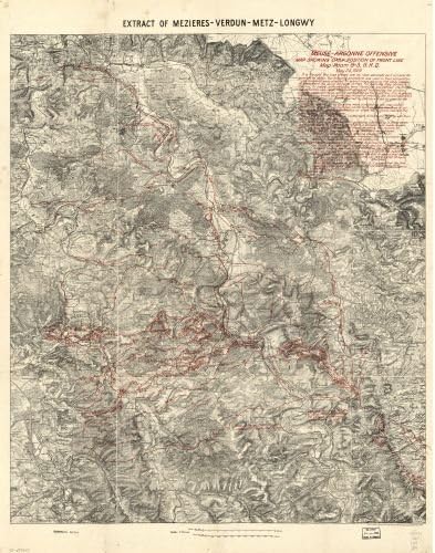 Map of Meuse-Argonne Offensive, Showing Daily Position of Front line : Room G-3, G.H.Q, May 24, 1919. Argonne|France|Argonne|France|Argonne|Argonne, Battle of The, France|Campaigns|France|World War