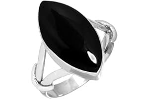 Boho Handmade Jewelry Natural Gemstone Onyx, Turquoise, Pearl, Crystal Marquise Genuine 925 Sterling Silver Ring For Women