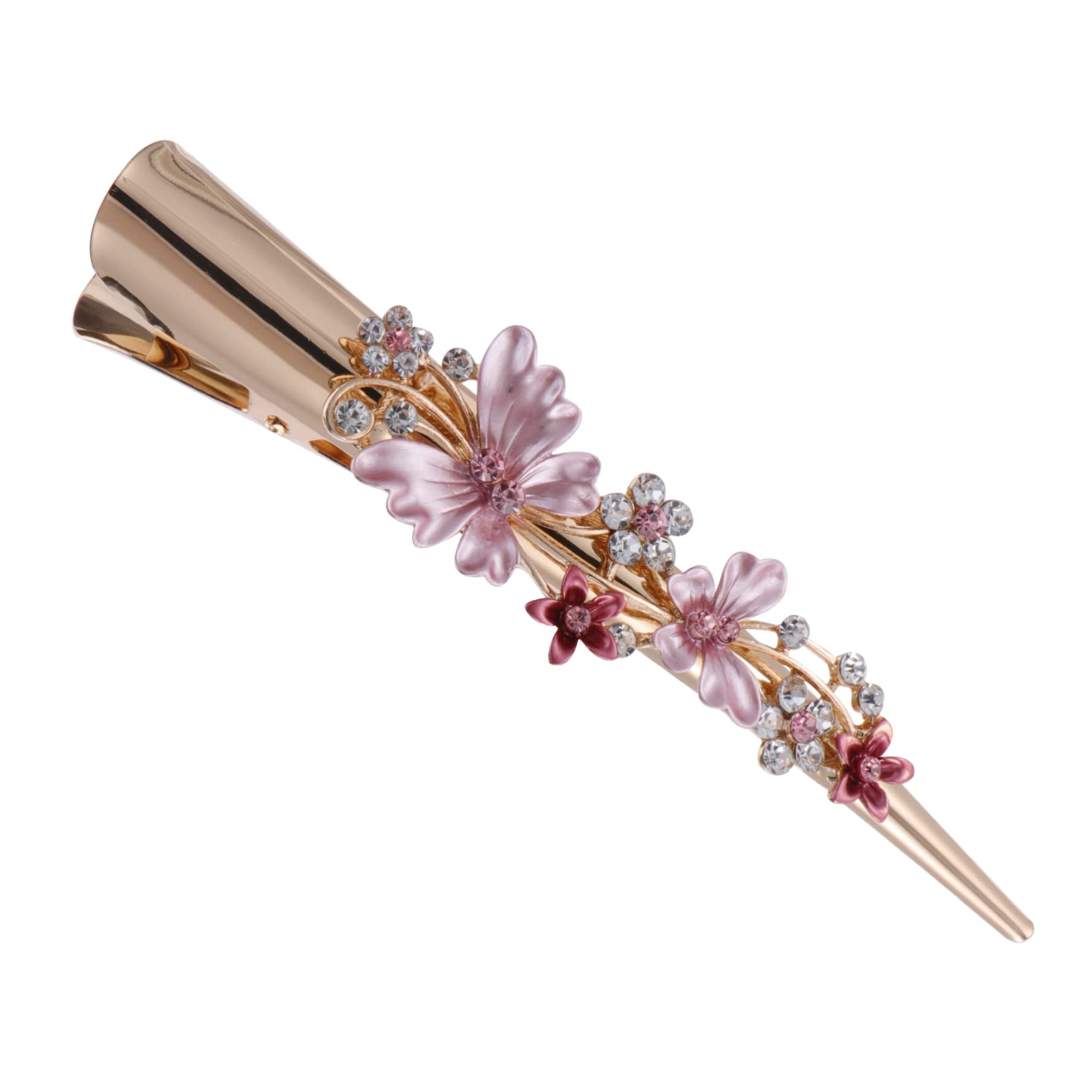 minkissy 1Pcs Rhinestone Alligator Hair Clip Metal Butterfly Hair Barrette Long Clip Vintage French Barrette Duckbill Hair Clip Hair Styling Accessories for Women Girls (Pink)