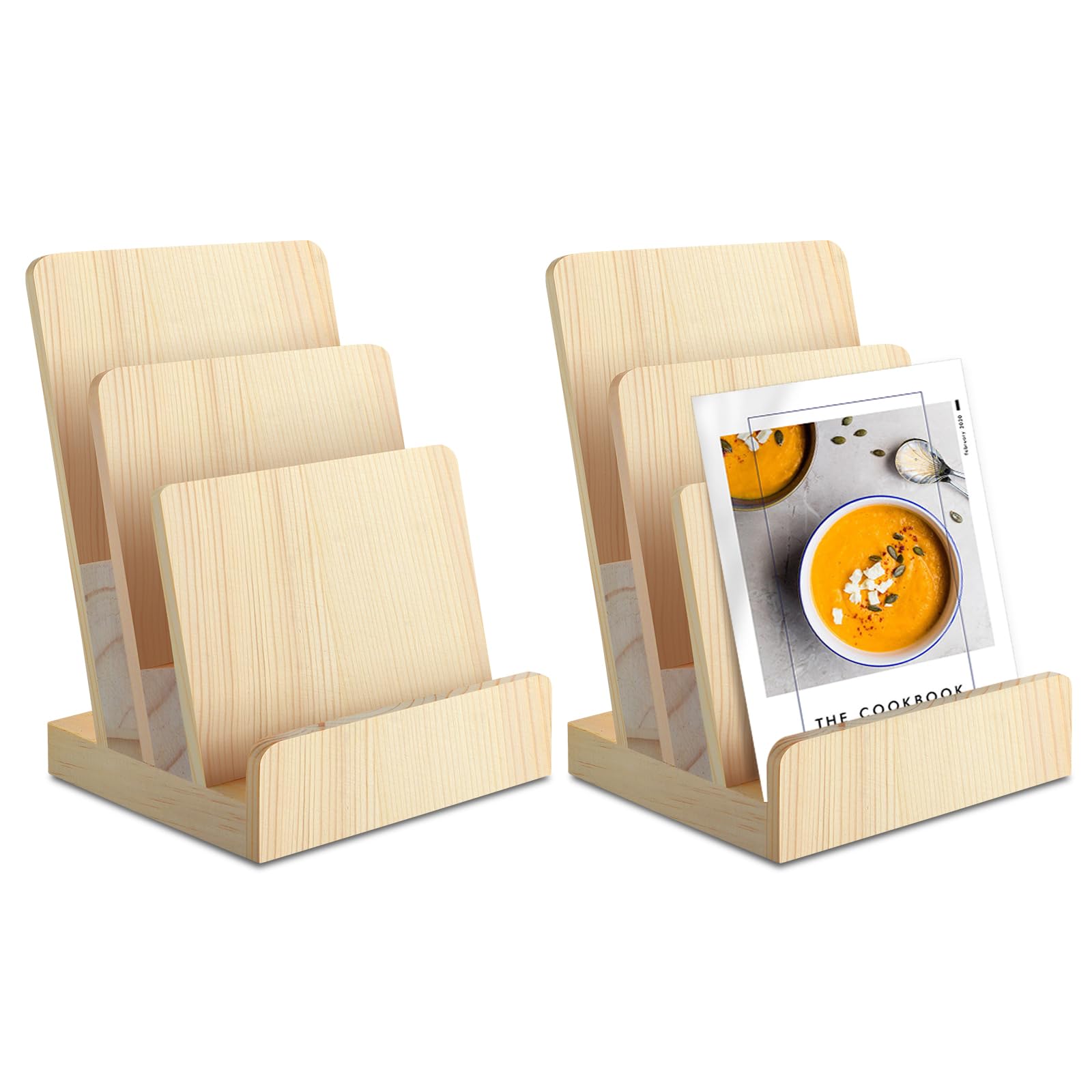 Photo 1 of 2 Pieces 3-Tier Pine wooden brochure holder 6 x 9 Wood Literature Holder Pamphlet Display Stand flyer holder postcard holder for Pamphlet Magazine Booklets Menu