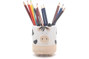 MONMOB Ceramic Cow Shaped Pen Pencil Holder for Desk Decoration Accessories Cow Decor Succulent Plant Pot Office School Gift