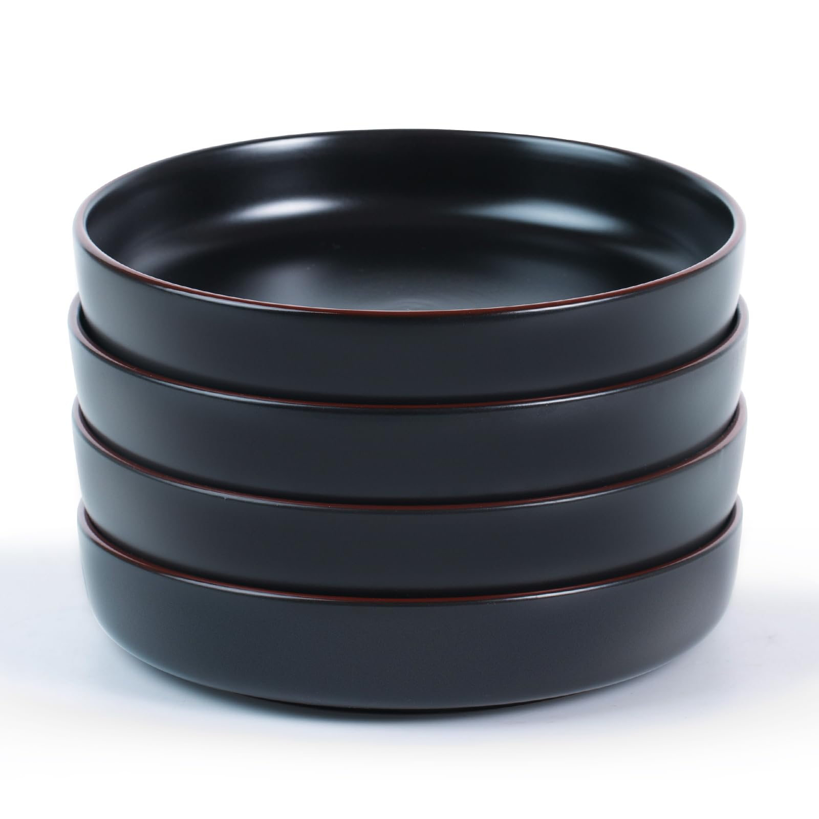 Photo 1 of famiware Mercury Pasta Bowls Set of 4, 33 oz Large Salad Bowls, Ceramic Pasta Plates Bowls, Serving Bowls for Kitchen, Microwave & Dishwasher Safe, Black