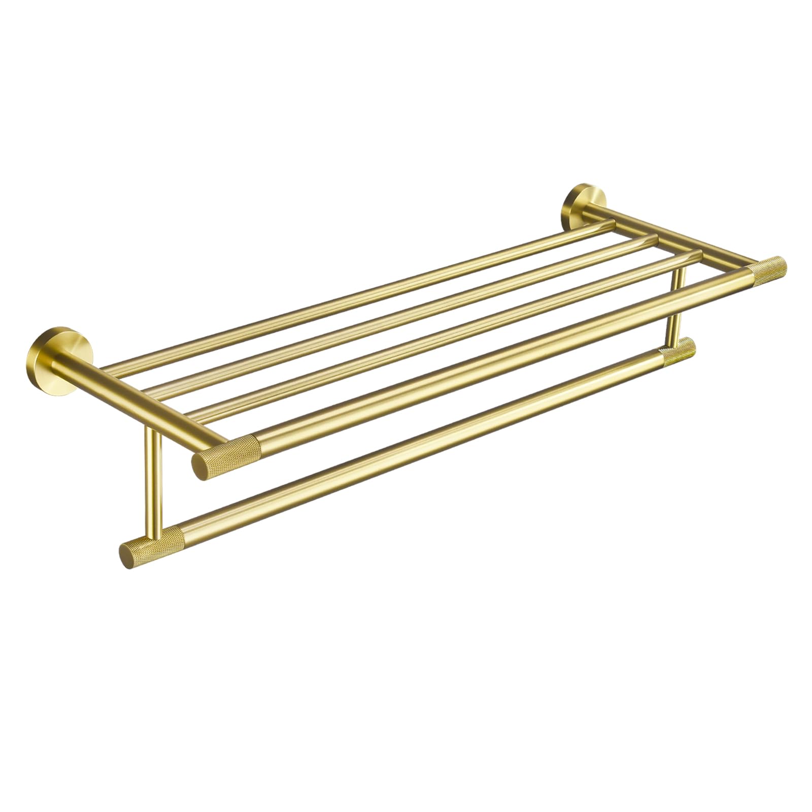 Photo 1 of **Description and photo are for reference only**24-Inch Brushed Gold Towel Racks for Bathroom Wall-Mounted, with Solid Brass Knurled Accents, Rust-Resistant 304 Stainless Steel