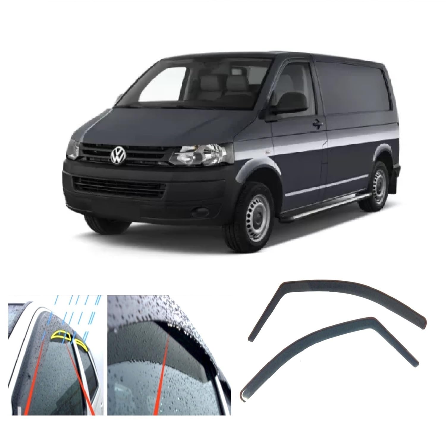 AC WOW 2x Wind Deflectors for VW for Volkswagen Transporter T5/T6/T6.1 2003-2024 Caravelle Multivan Doubleback Camper California