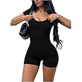 Milumia Women's Scoop Neck Short Sleeve Romper Yoga Workout Skinny Short Jumpsuit