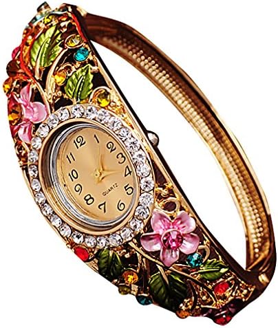 Special Jewelry, Women's Classic 18K Gold Bangle CZ Rhinestone Crystals Bangle Bracelet Wrist Watch BR53, Pink