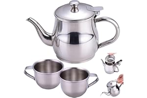 Kids Tea Set Includes Portable 330ml Stainless Steel Long Spout Teapot with Filter Screen and 2 70ml Cups for Children Childr