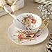 Panbado 3 Piece Bone China Tea Cup and Saucer Set with Spoon, Porcelain Coffee Cup Set 6.8 Ounce, Service for 1, Flower
