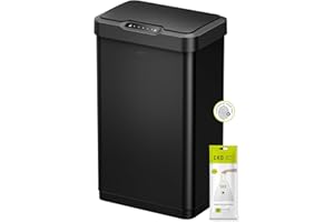 EKO Mirage-T 50 Liter / 13.2 Gallon Touchless Rectangular Motion Sensor Trash Can, Brushed Stainless Steel Finish