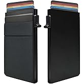 mgmooa Slim Wallet for Men, Pop up Card Holder with Money Pocket RFID Blocking, Minimalist Business Aluminum Credit Card Wallet Case for Notes and Coins and Debit Cards (BLACK)