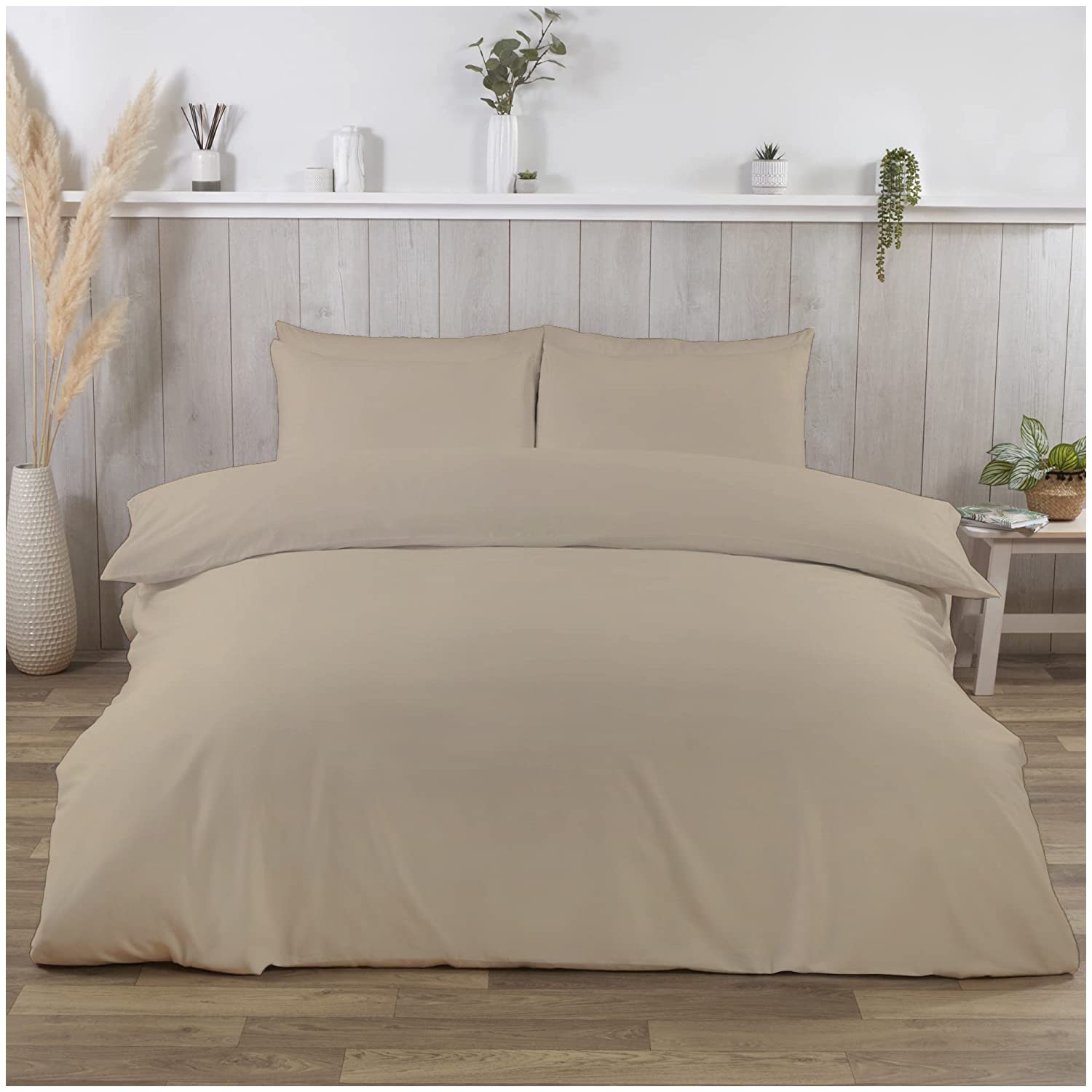 GC GAVENO CAVAILIA Luxury Quality Plain Dyed Thermal Flannelette Duvet Cover and Pillowcases, Cotton, Natural, Double