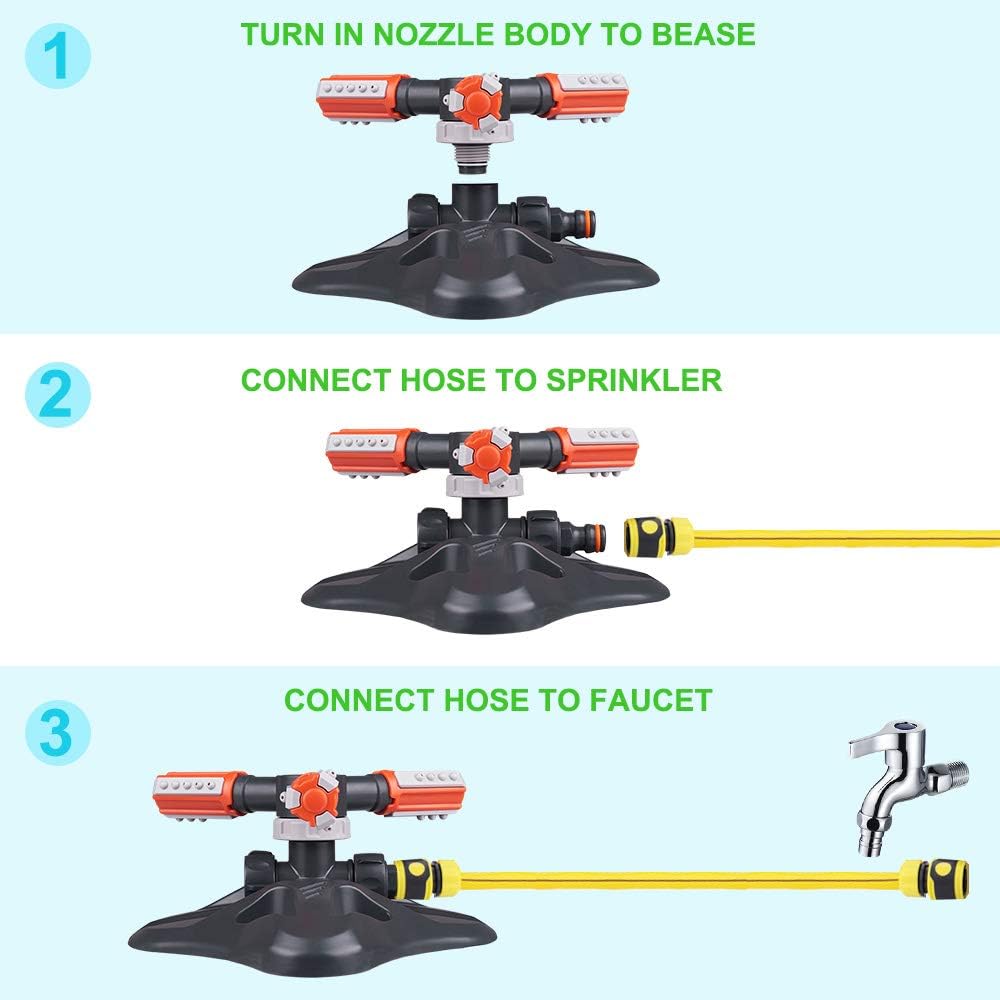 WOVUU Garden Sprinkler, Upgrade Lawn Sprinkler Automatic 360 Degree Rotating Irrigation Sprinkler System, Garden Hose Sprinkler for Yard/Built in 36 Units Angle Spray Nozzles (Orange) : Garden & Outdoor