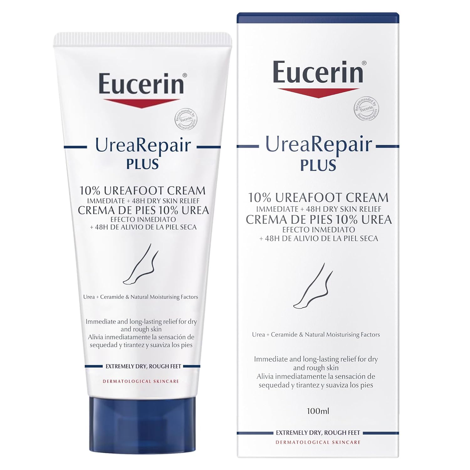 Eucerin UreaRepair Plus 10% Urea Foot Cream 100ml, Intensive Moisturising Foot Treatment for Dry, Cracked Feet and Heels, with Ceramide & Natural Moisturising Factors, Fast-Absorbing Moisturiser