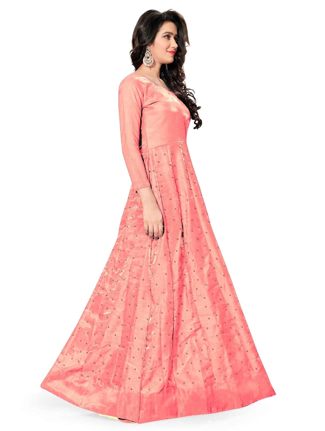 orangesell women`s bangalory satin kali work semi stitched gown