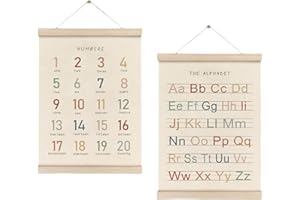 2 Pieces Alphabet and Number Learning Wall Decor Set Wooden Frame Nursery Poster Hanger Frame Set for Toddlers