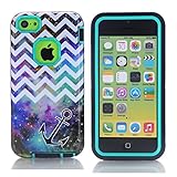 iPhone 5S Case MOUKOU Hybrid High Impact 3 Layers Chevron with Anchor on Galaxy Pattern Hard Back Cover Case for iphone5 5S (Light Blue)
