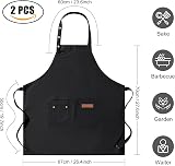 WenYa 2 Pack Kitchen Apron for Women Unisex Adjustable with Pockets Black view 2
