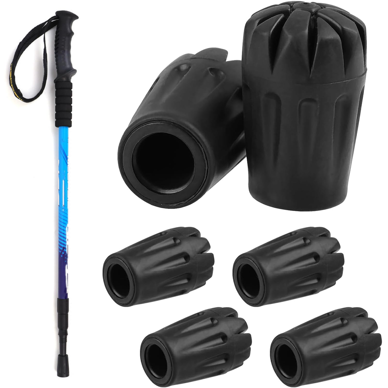 6 PCS Walking Stick Rubber Tips, Trekking Pole Ferrules Hiking Poles Replacement Caps, Crutch Ends Protectors Outdoor Accessories for Most Asphalt Rock Snow Mud Ground Non-Slip Shock Absorption (A)