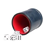 RERIVER Navy Leatherette Dice Cup Set with 6 Dice