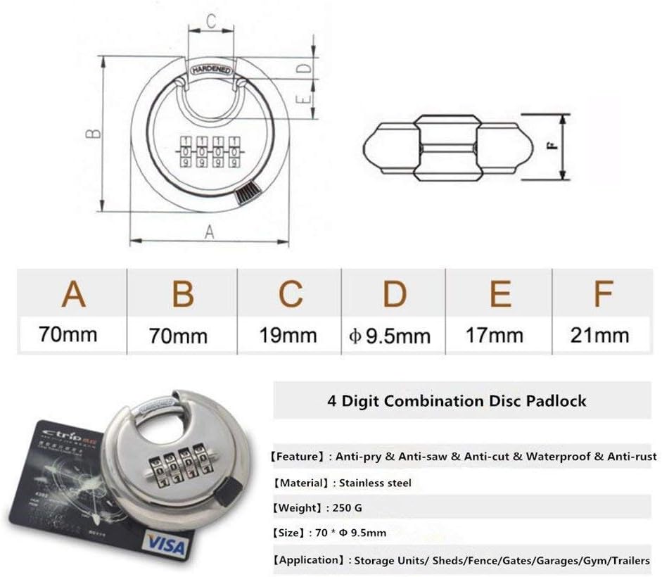 Stainless Steel Discus Padlock 4 Digit (3inch) Combination Lock Outdoor for Warehouse, Sheds, Storage Locker, Units - - 