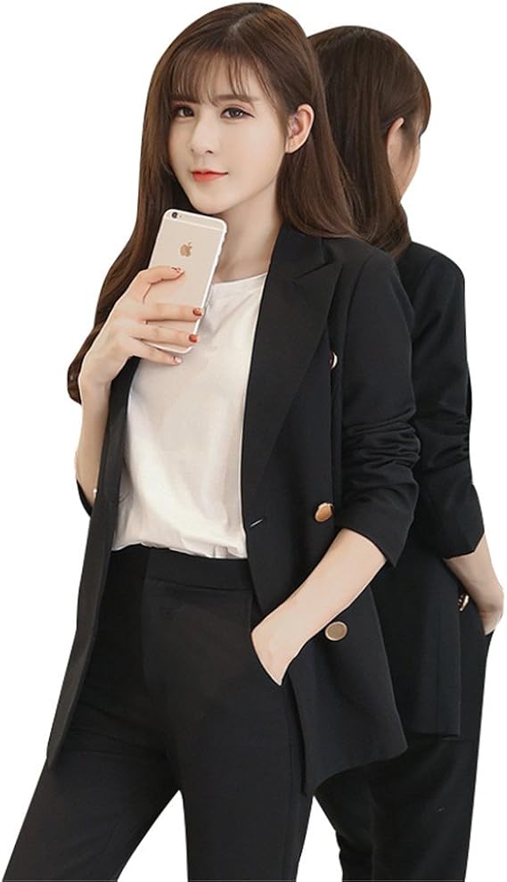 Amazon スーツ レディース セットol オフィス 就活 ビジネス 通勤 リクルートブラックフォーマル 事務服 スカートスーツ パンツスーツ ブラック M パンツスーツ 通販
