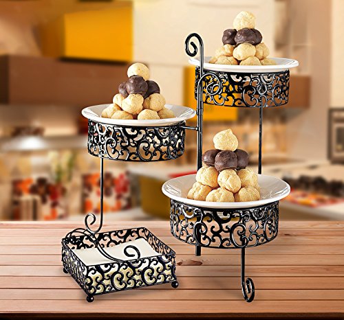 Elegant 3 Tier Serving Tray Ceramic and Pressed Metal