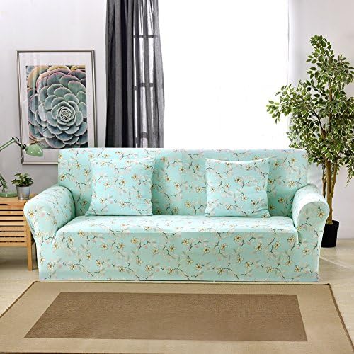 1 2 3 4 Seater Sofa Cover All-Season Linen Pattern Stretch Sofa Slipcover Anti-skid Elastic Polyester Couch Cover Protector size 1 Seater:90-140cm (Flower)