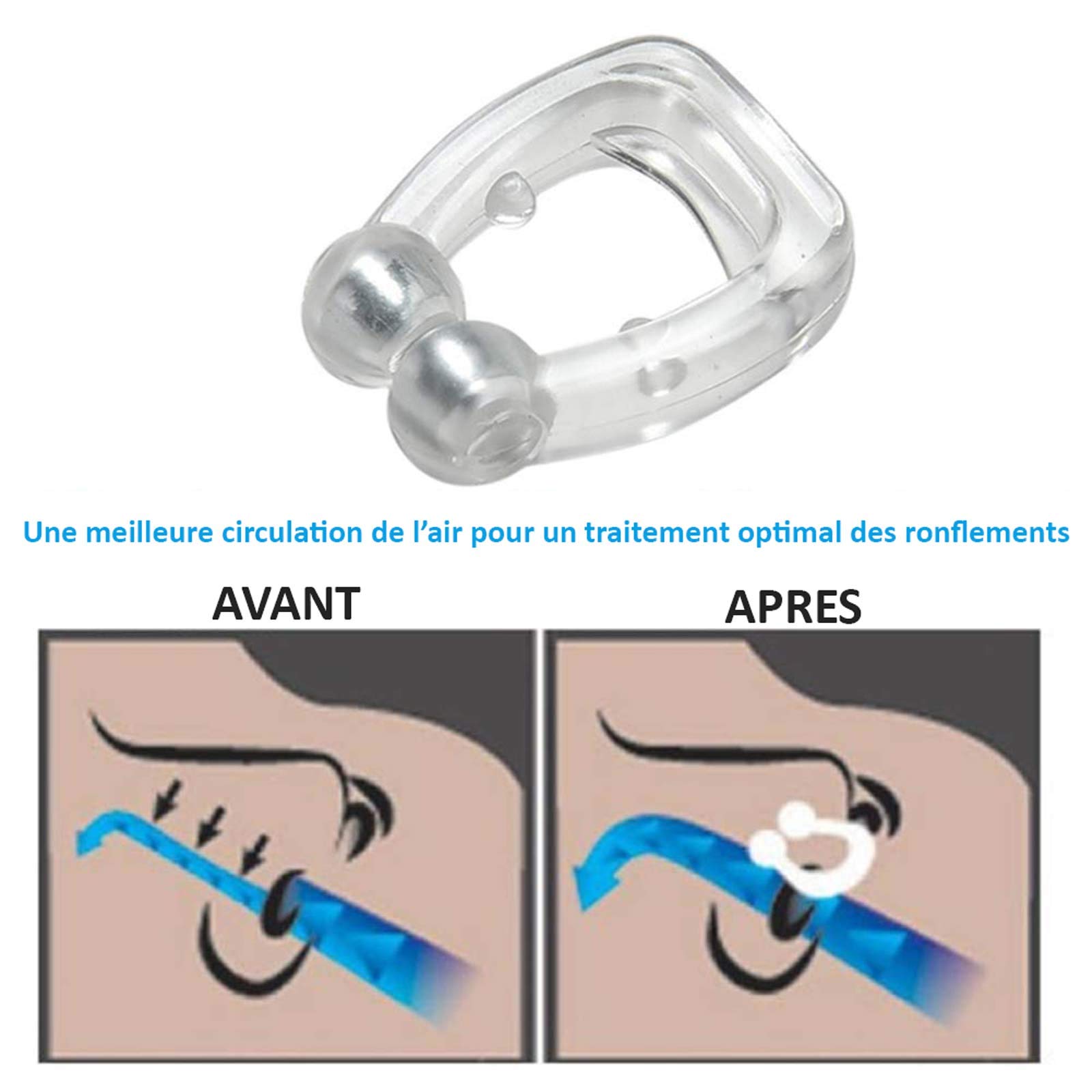 Dispositif Anti-Ronflement, Clip Anti Ronflement Magnetique Premium Pour Lutter Contre Ronflement, Apnée du Sommeil en Silicone Medical, Lot de 2