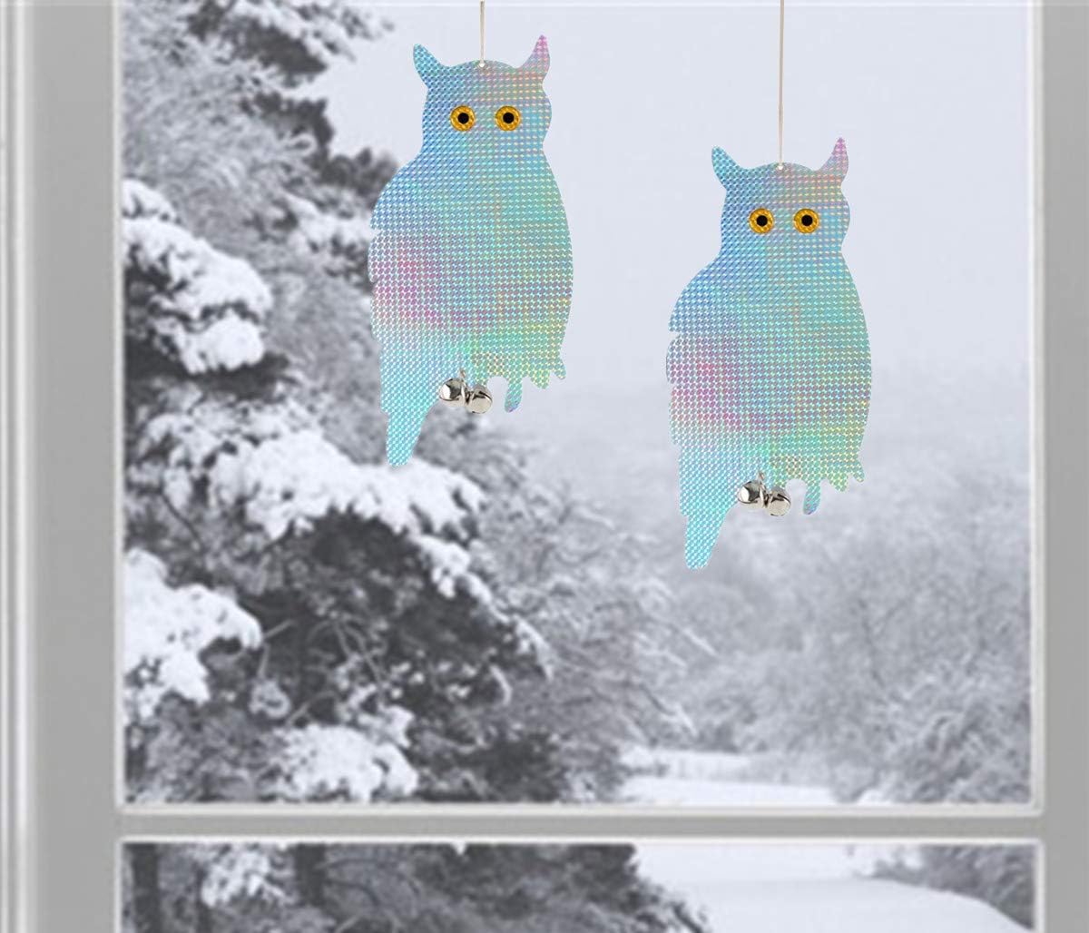 Anti-Collision Window Bird Owl Repellent Devices Decor - Laser Hanging Holographic Reflective Scare Owl Deterrent, Prevent Bird Strikes, 2 Pcs