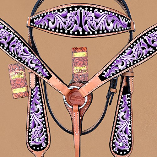 HILASON Western Horse Headstall Breast Collar Set Tack American Leather Purple