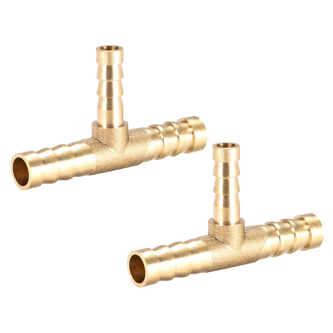 sourcing map Tee Brass Barb Fitting Reducer 3 Way, Fit Hose ID 8mm x 6mm x 8mm 2pcs