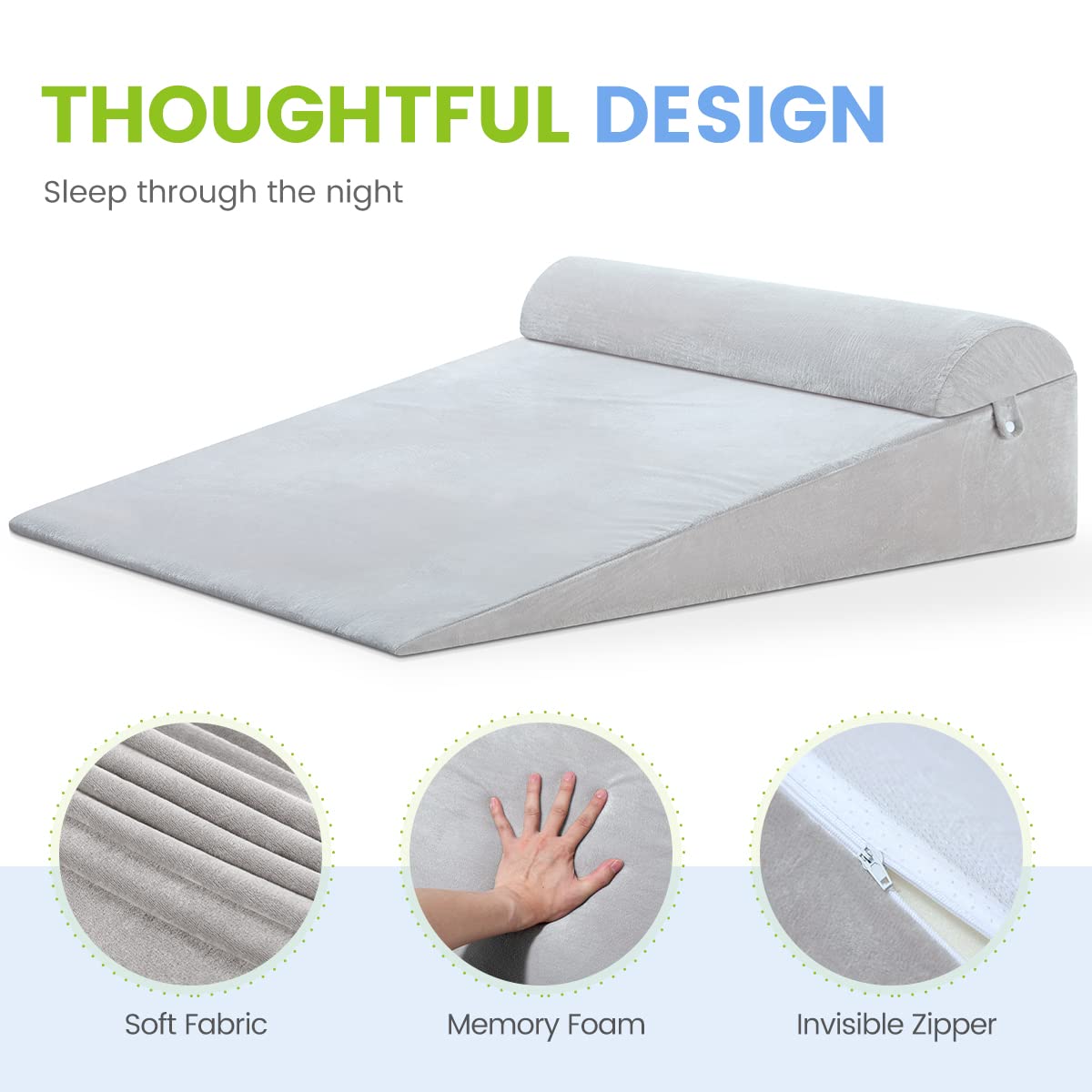 OasisSpace Wedge Pillow Extra Large Orthopedic Bed Wedge Pillow Set, Memory Foam Sitting Wedge Pillow for Adults, Wedge Pillow for Sleeping, GRED and Acid Reflux (7.5''Hx35''Lx32''W)