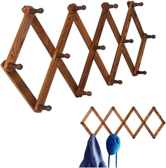 Homode Vintage Wood Expandable Peg Rack MultiPurpose Accordion Wall