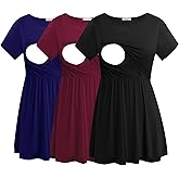 Smallshow Women's Maternity Nursing Tops 3 Pack Short Sleeve Breastfeeding Shirt
