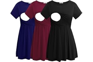 Smallshow Women's Short Sleeve Maternity Nursing Tops Breastfeeding Clothes 3 Packs